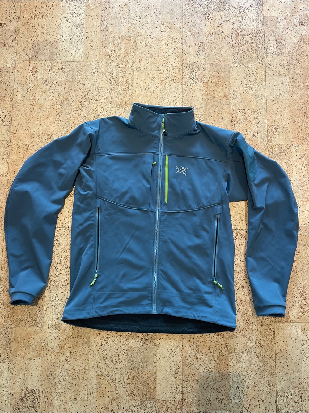Arc'teryx Men's Teal Softshell Jacket with Lime Zipper Accents